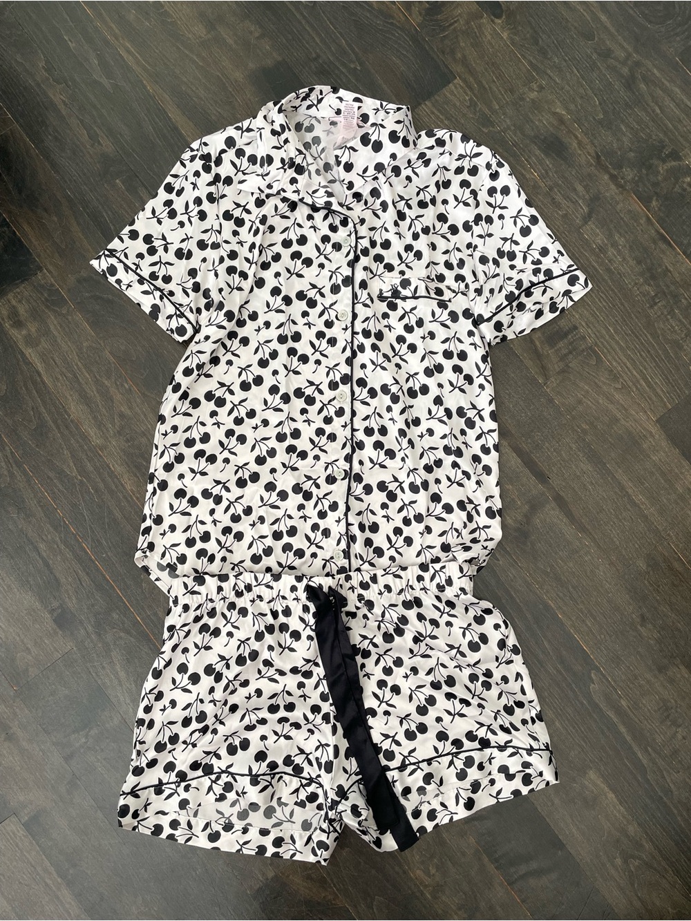 Victoria's Secret Black and White Cherry-Print Short Pajama Set
